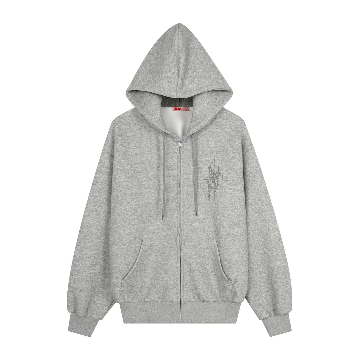 Graffiti Print Oversized Hooded Open Front Sweatshirt Jacket with Back Sequin Wings Unisex Casual