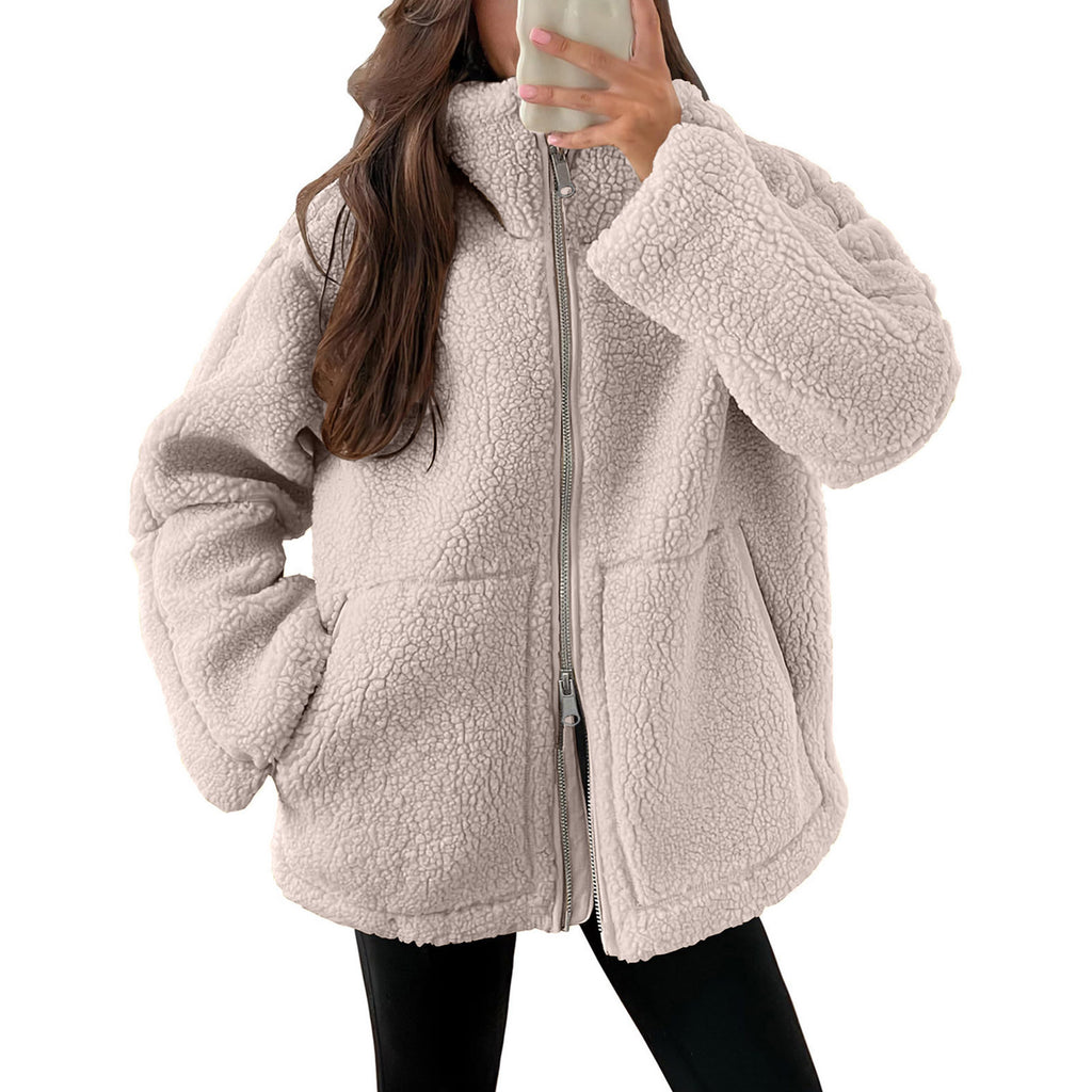 Fleece High Neck Relaxed Fit Women's Coat