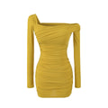 Ruched Off-Shoulder Long Sleeve Slim Fit Bodycon Short Dress