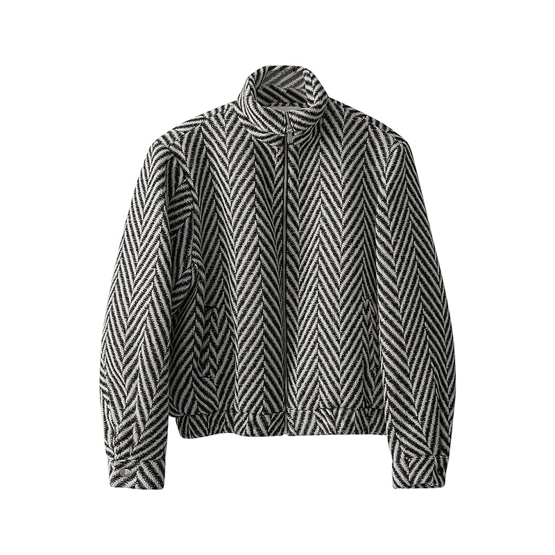 Mauroicardi Autumn Winter Warm Colorful Black and White Plaid Woolen Jacket Coat Men Zip Up Clothes Loose Casual Korean Fashion