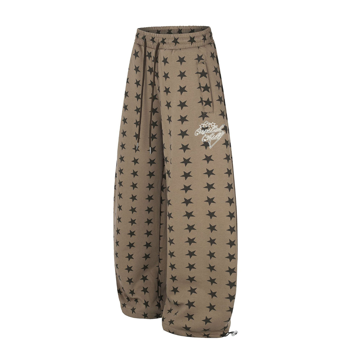 All-Over Star Print Wide Leg Curved Sweatpants Elastic Waist Drawstring Cuff Women's Long Pants