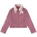 Women's Sherpa Distressed Print Turn-down Collar Short Moto Jacket