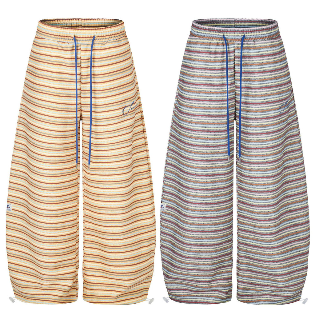 Contrast Stripe Curved Leg Sweatpants with Elastic Drawstring Waist Unisex Wide Leg Tapered Track Pants