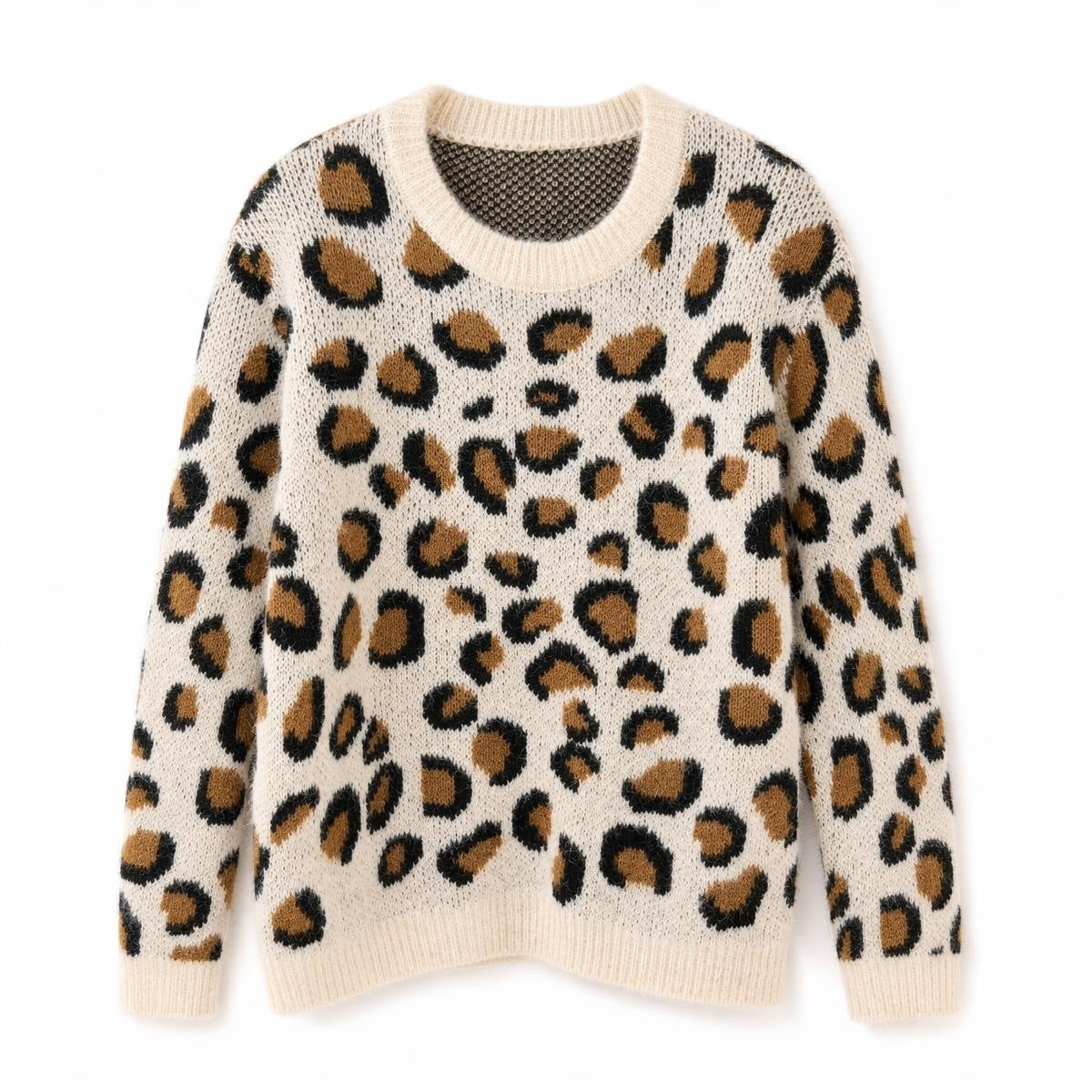 Leopard print round neck long sleeved sweater