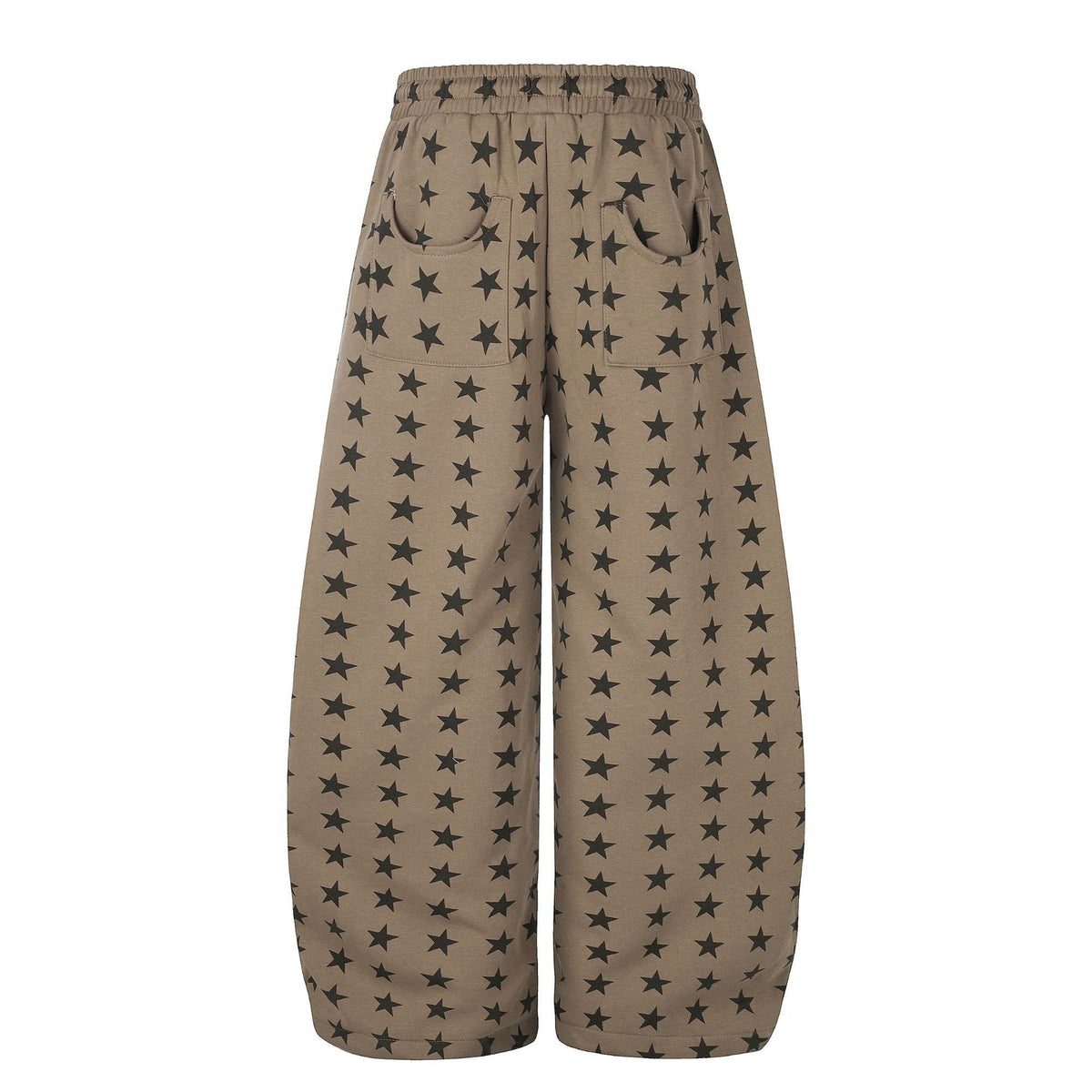 All-Over Star Print Wide Leg Curved Sweatpants Elastic Waist Drawstring Cuff Women's Long Pants