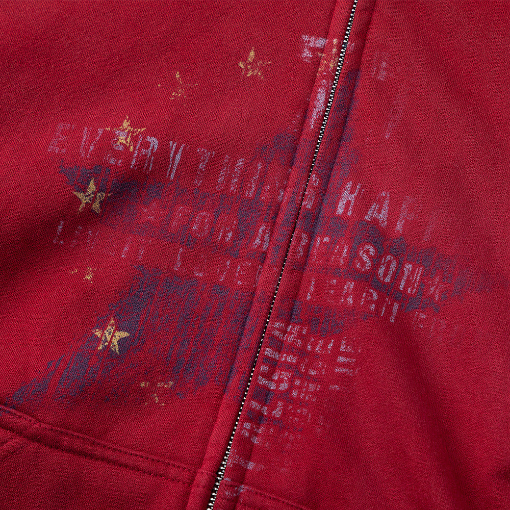 Five pointed star printed loose hooded cardigan sweatshirt