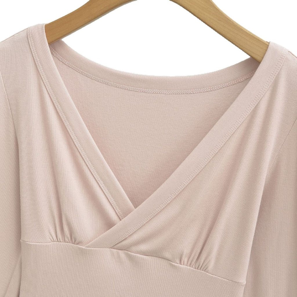 Long Sleeve Cross Front V-Neck Slim Fit Women's Top