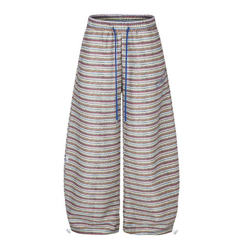 Contrast Stripe Curved Leg Sweatpants with Elastic Drawstring Waist Unisex Wide Leg Tapered Track Pants