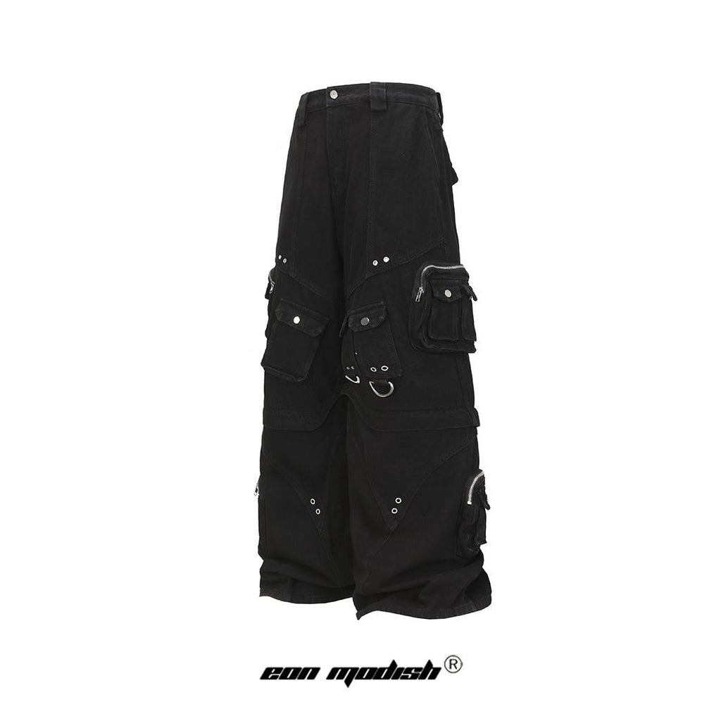 Street Style High-Quality Washed Workwear Pocket Detachable Denim Long Pants