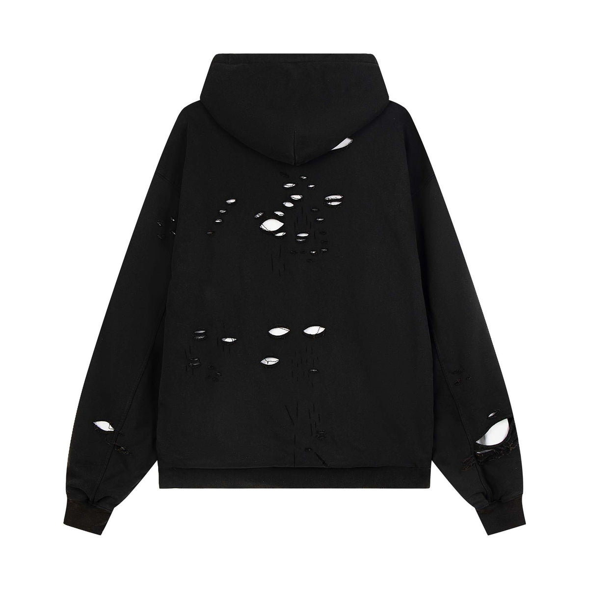 Washed Distressed Hole Letter Print Hoodie Unisex  Loose Casual Hip Hop Sweatshirt