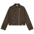 Distressed Texture Leather Jacket Diagonal Zipper Stand Collar Cropped Moto Jacket
