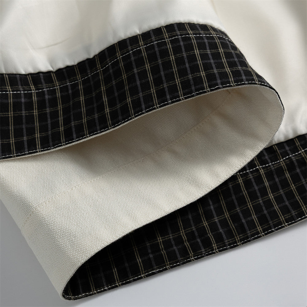 Men's Vintage Punk Plaid Cotton Zipper Stand Collar Workwear Jacket