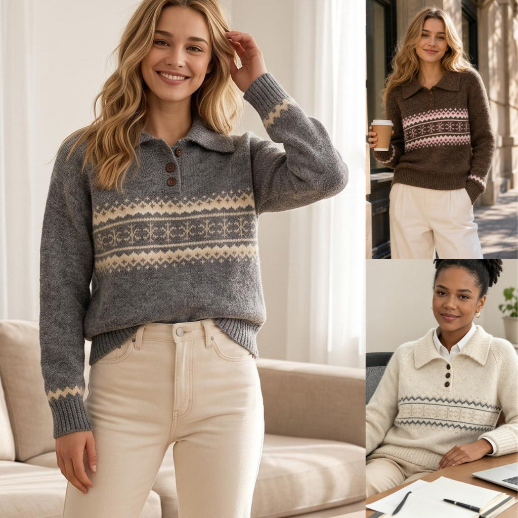 Polo collar pullover top for women