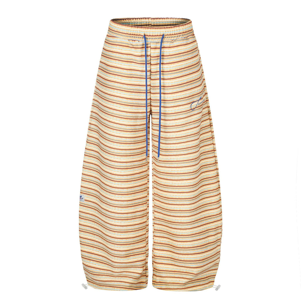 Contrast Stripe Curved Leg Sweatpants with Elastic Drawstring Waist Unisex Wide Leg Tapered Track Pants