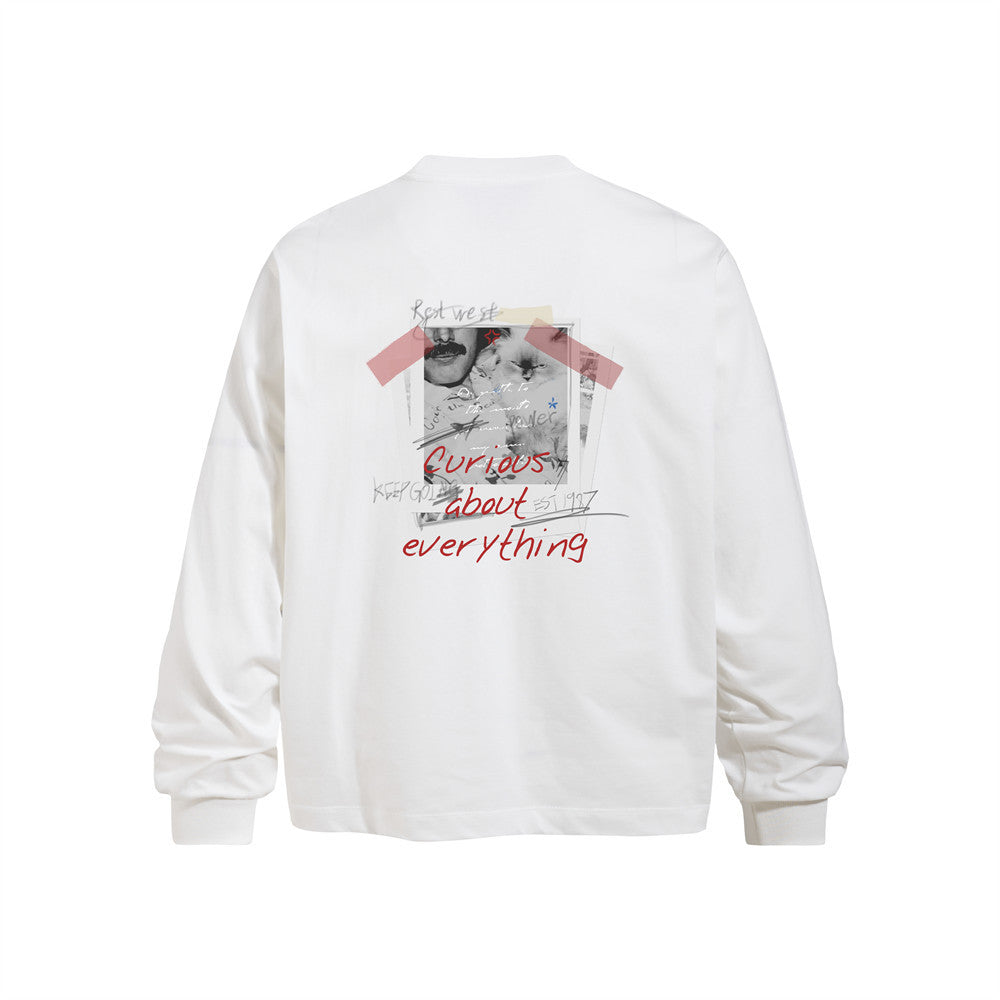 Men's Casual Hand-Painted Graffiti Portrait Print Long Sleeve Crew Neck T-Shirt