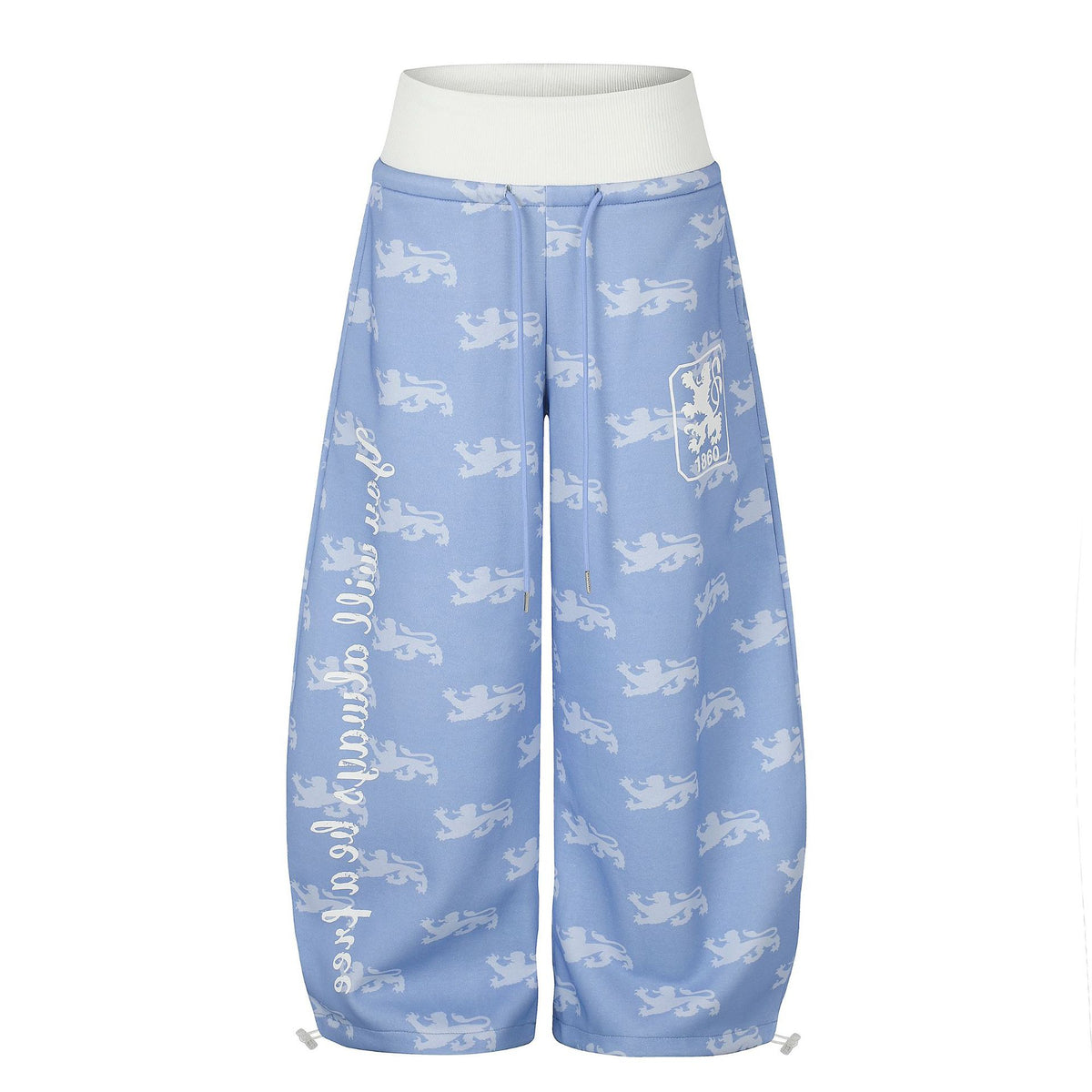 All-Over Print Letter Graphic Color-Block Waistband Drapey Wide Leg Sweatpants Unisex