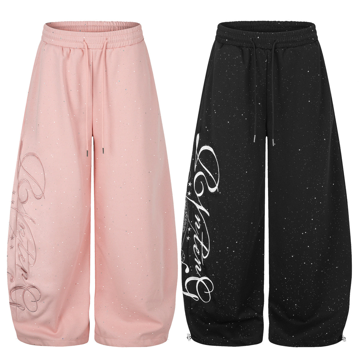 Wide Leg Sweatpants with Star Sequin Embroidery