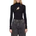 Hollow out pentagram base slim fit top for women with a high-end feel, autumn new style, niche design, casual top