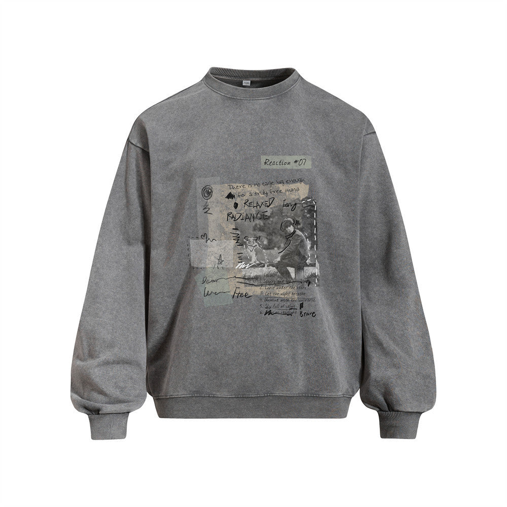 Portrait printed vintage stir fried round neck hoodie