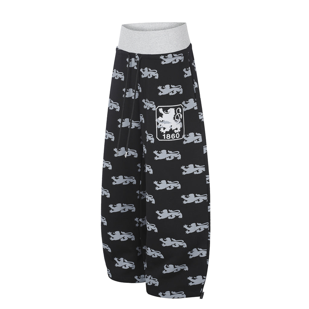 All-Over Print Letter Graphic Color-Block Waistband Drapey Wide Leg Sweatpants Unisex