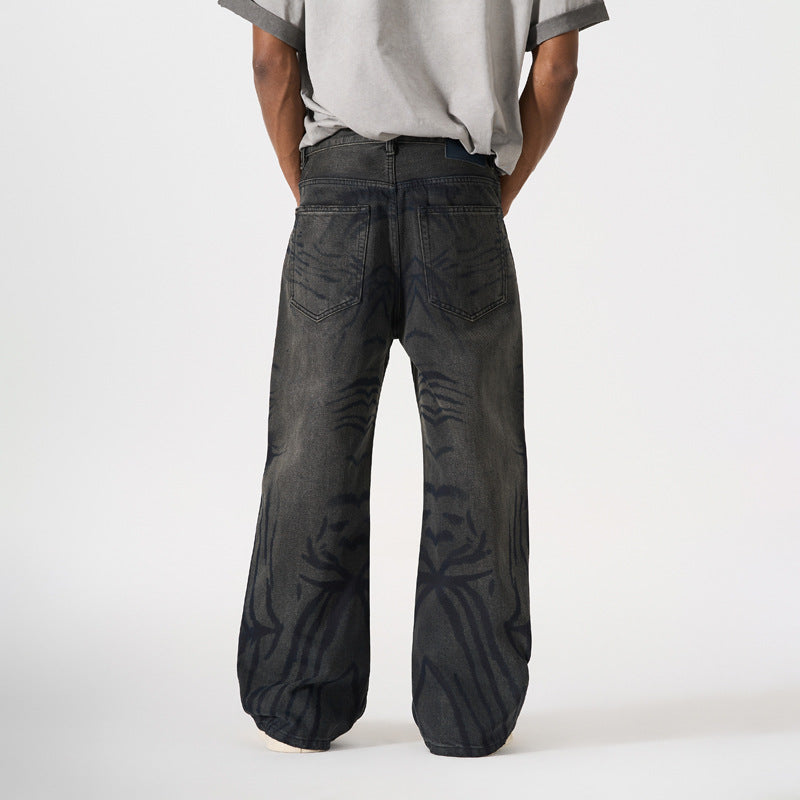 Denim Pants Men's  Loose Straight Fit Streetwear Long Pants