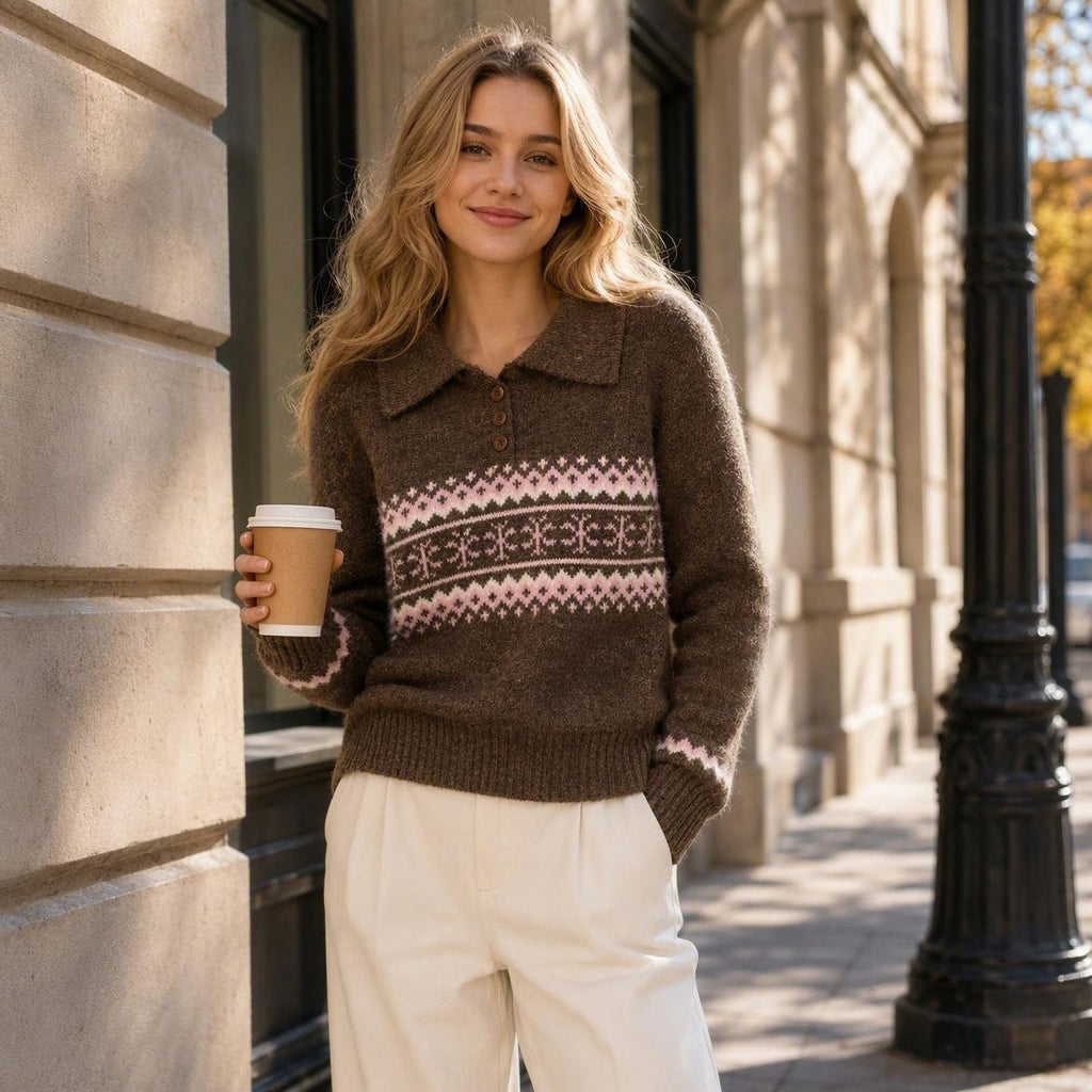 Polo collar pullover top for women