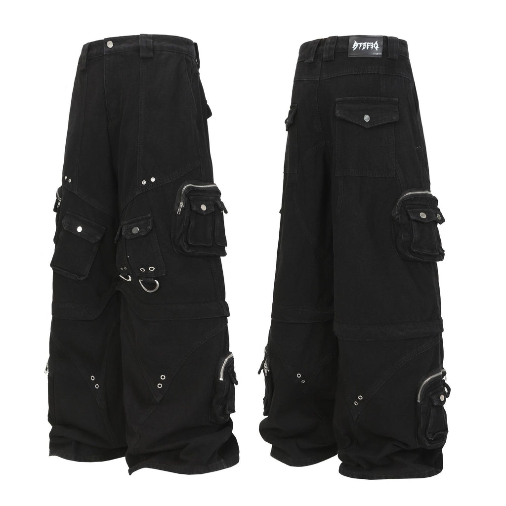 Street Style High-Quality Washed Workwear Pocket Detachable Denim Long Pants