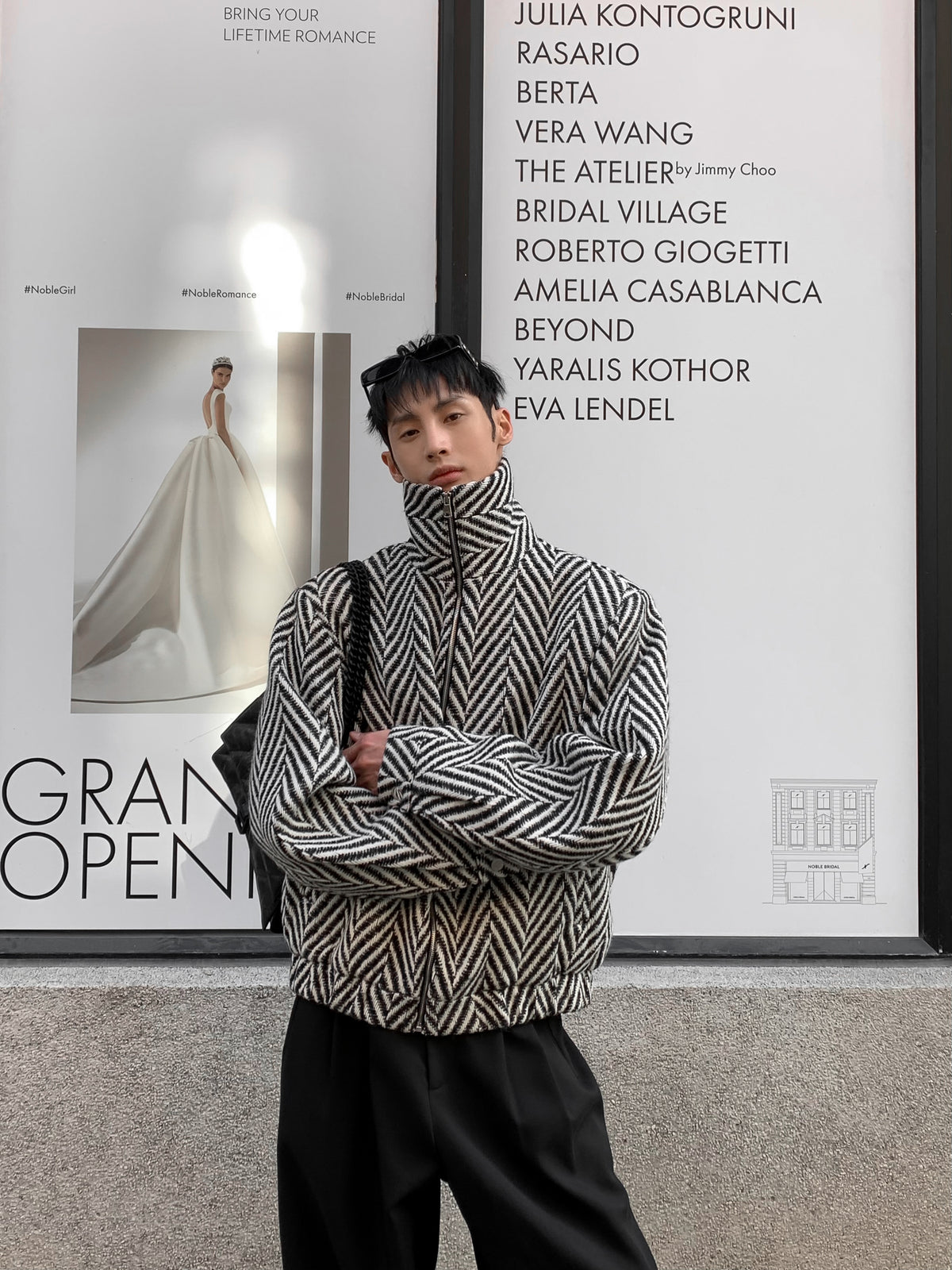 Mauroicardi Autumn Winter Warm Colorful Black and White Plaid Woolen Jacket Coat Men Zip Up Clothes Loose Casual Korean Fashion