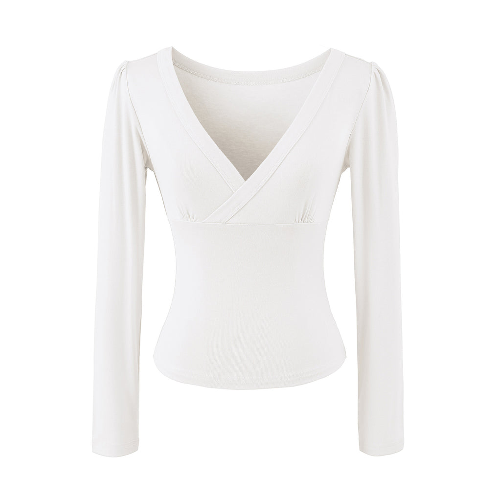 Long Sleeve Cross Front V-Neck Slim Fit Women's Top
