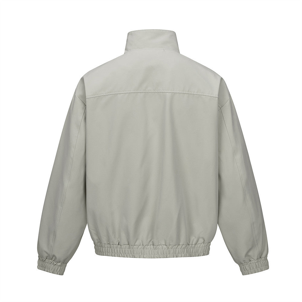 Clean Fit Casual Solid Color Diagonal Placket Stand Collar Loose Aviator Jacket