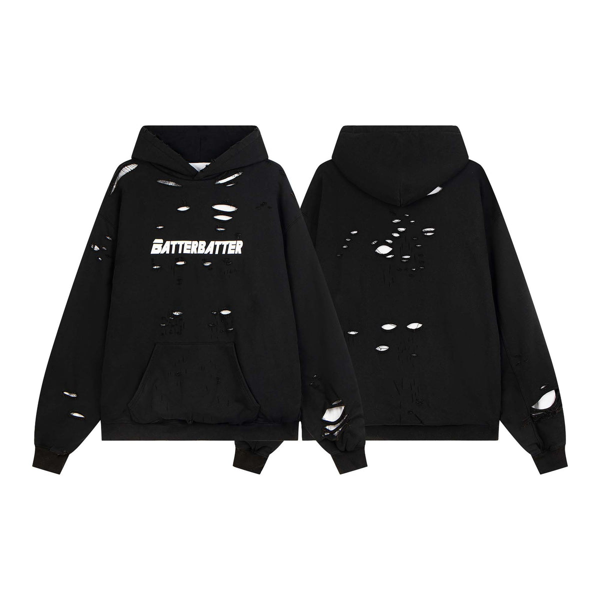 Washed Distressed Hole Letter Print Hoodie Unisex  Loose Casual Hip Hop Sweatshirt