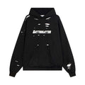 Washed Distressed Hole Letter Print Hoodie Unisex  Loose Casual Hip Hop Sweatshirt