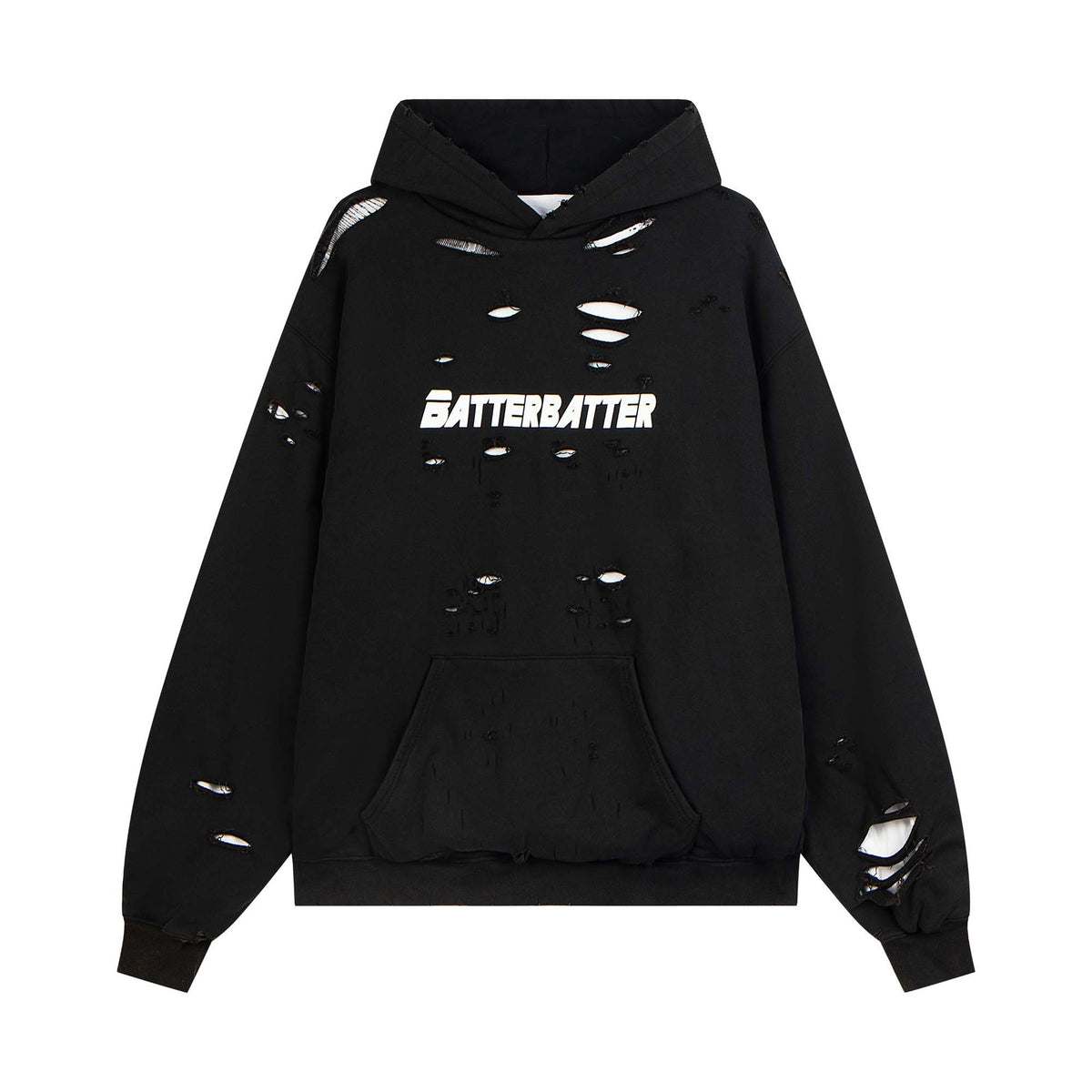 Washed Distressed Hole Letter Print Hoodie Unisex  Loose Casual Hip Hop Sweatshirt