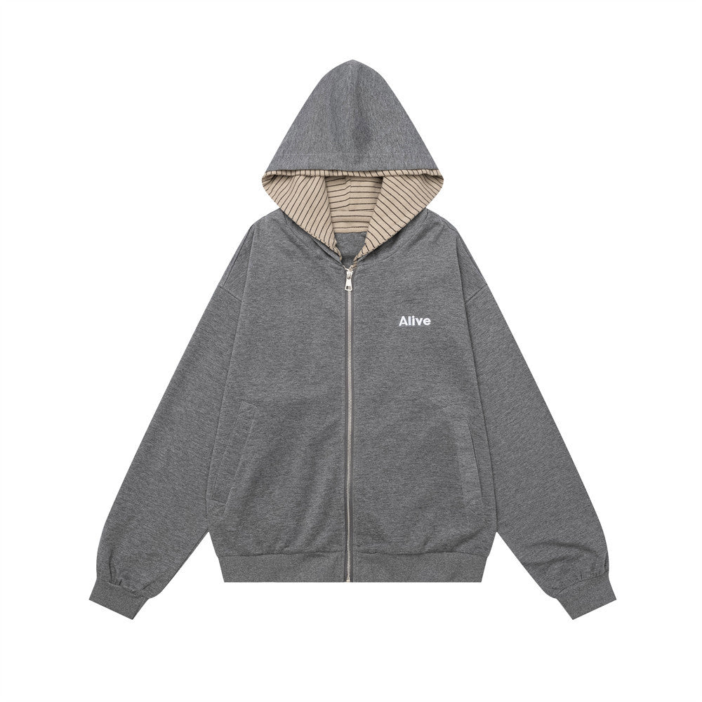Fake two piece double breasted striped spliced sportswear