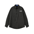 Vintage Casual Vertical Stripe Cursive Letter Embroidery Long Sleeve Turn-Down Collar Men's Shirt